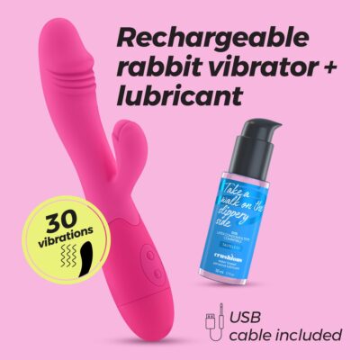 CRUSHIOUS BLOSSOMS RECHARGEABLE RABBIT VIBRATOR HOT PINK WITH WATERBASED LUBRICANT INCLUDED