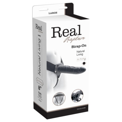 REAL RAPTURE AIR FEELING 8  HOLLOW VIBRATING STRAP-ON BLACK