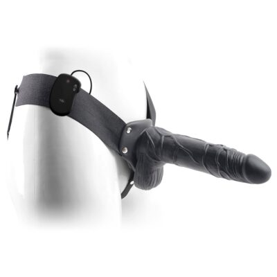 REAL RAPTURE AIR FEELING 8  HOLLOW VIBRATING STRAP-ON WITH SCROTUM BLACK